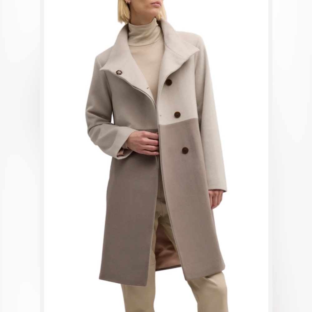 Fleurette Wool Colorblock Coat Size 6 Fawn Taupe Italian Fabric Made in USA NWT